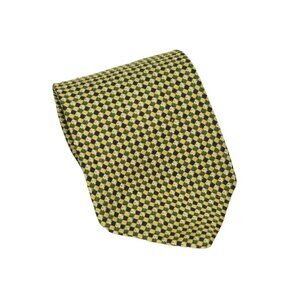 Giannelli Mens Tie Necktie 100% Silk Textured Geometric Pattern Black Green Gold
